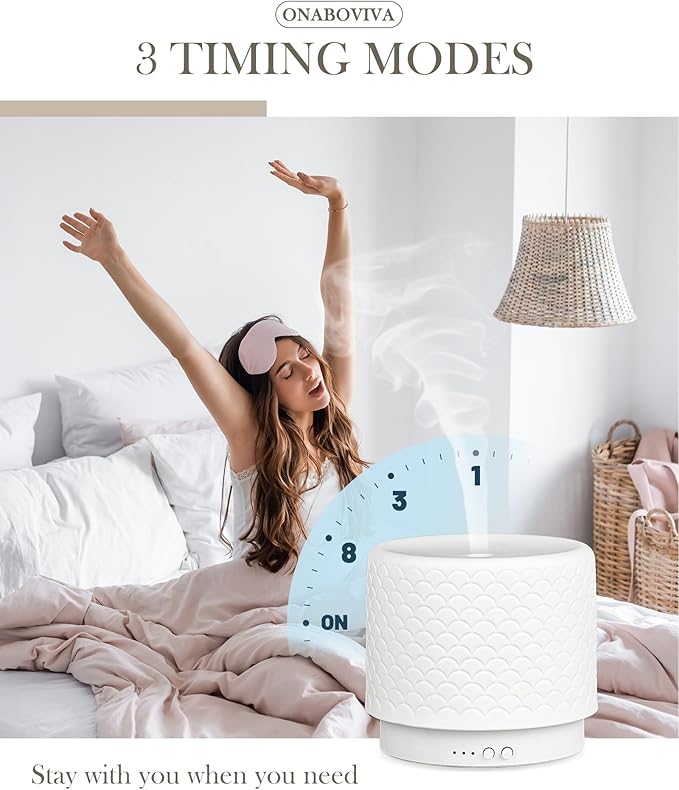 Essential Oil Diffuser, 280ml Ceramic Aromatherapy Diffuser with Ultrasonic Cool Mist Humidifier, Timer, Auto Shut-Off, Large Room Aroma Diffuser for Home, Bedroom, Office, Yoga - Image 5
