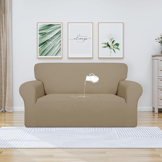 PureFit 100% Dual Waterproof Couch Cover Slipcovers for Couches and Sofas - Stretch Non Slip Fleece Sofa Covers Washable, Leakproof Furniture Protector for Kids, Pets, Dog (Loveseat, Natural) - Image 2