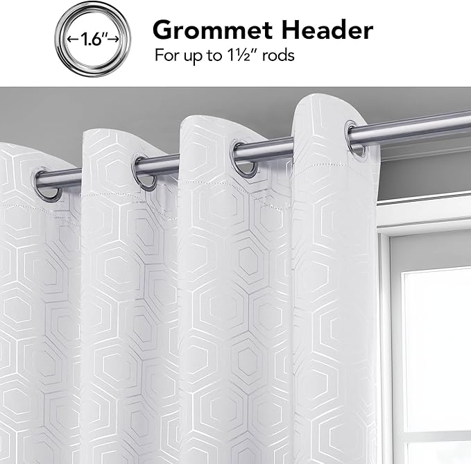 Deconovo White Curtains, Room Darkening Living Room Curtain, Thermal Insulated Soundproof Drapes, Hexagon Silver Print Pattern, 52 x 72 Inch, Grommet Panel for Bedroom Kitchen Office Nursery, Set of 2 - Image 5