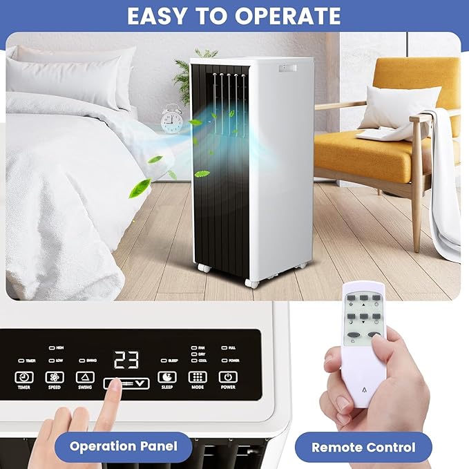 8000 BTUs Portable Air Conditioner with Efficient Cooling, Quiet Portable Cooling AC Up to 350 Sq.Ft. with Dehumidifier, Fan, Sleep Modes, 3-in-1 AC Unit with 24H Timer, Black & White Cover - Image 3