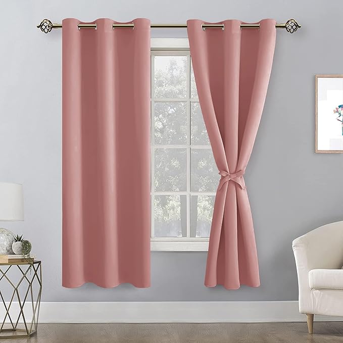Hiasan Room Darkening Curtains for Bedroom, Noise Reducing, Energy Saving Blackout Window Curtain Panels, Sewn with Tiebacks, Set of 2, Grommet Top (Dusty Rose, Width 38 Inch x Length 72 Inch) - Image 8