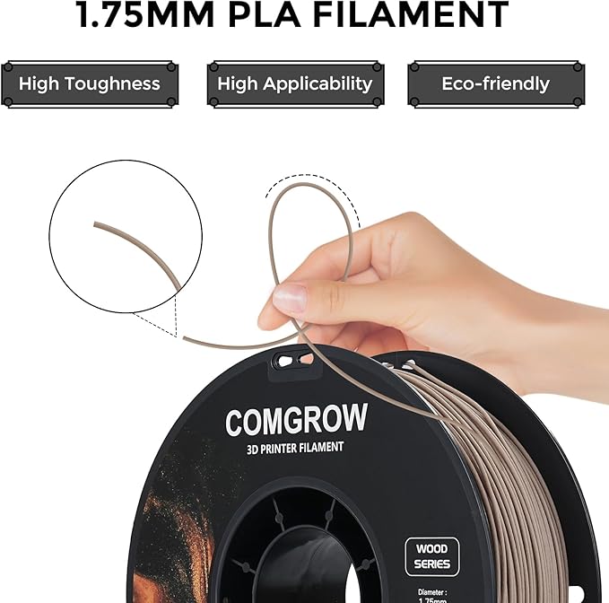 Comgrow Wood Filament 1.75mm, 3D Printing Filament, Wood Textured Filament Fit Most 3D Printers, Support Max. 300mm/s Printing Speed Dimensional Accuracy +/- 0.02mm Filament Light Brown 1KG (2.2lbs) - Image 4