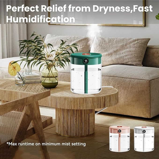 Dreamzy Humidifier for Large Room Cool Mist Bedroom Desktop Double Nozzle Cool Mist Humidifier with Night Light,with 2 Cleaning Brush Top Fill Lasts Up to 24 Hours,Auto Shut-Off,No leakage Design(Whit - Image 8