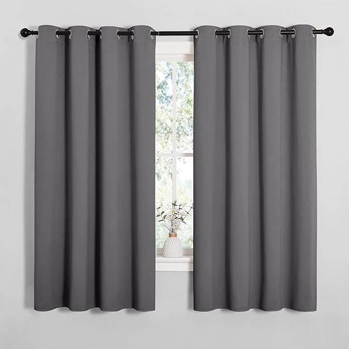 NICETOWN Grey Blackout Curtain Panels for Bedroom, Thermal Insulated Grommet Top Blackout Draperies and Drapes for Basement (2 Panels, W55 x L68-inch, Grey) - Image 2
