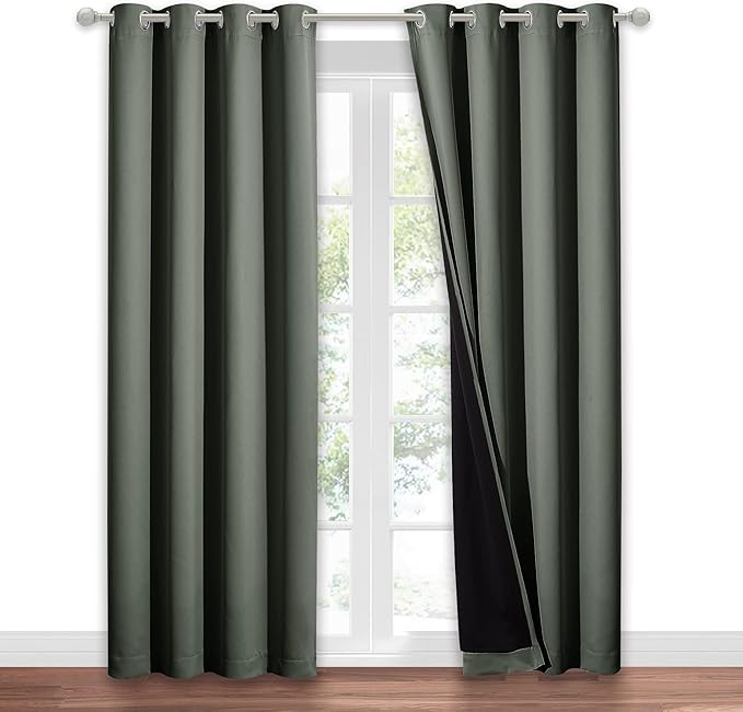 NICETOWN Dark Mallard 100% Blackout Window Curtain Panel, Cold and Full Light Blocking Drape with Black Liner for Nursery, 84 inches Drop Thermal Insulated Draperies (1 PC, 52 inches Wide Each Panel) - Image 2