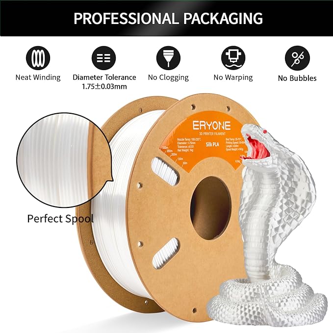 ERYONE Silk PLA Filament for 3D Printer, 1.75mm +/- 0.03mm, 1kg (2.2LBS)/Spool, Silk White - Image 4