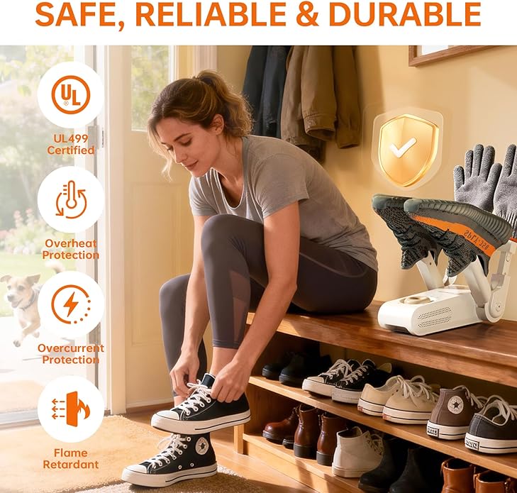 Boot Dryer, Shoe Dryer for Work Boots and Gloves, 4 Tubes with Timer, Rose Salt Remove Odor, Quiet Portable Shoe Dryer, Suitable for Ski Boots, Shoes, Gloves, Socks & Hats, Ivory - Image 8