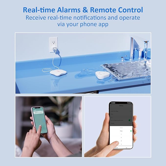 Smart Water Leak Detectors for Home WiFi with App Alerts, Stechro Ajustable 120dB Water Sensor Alarm Leak Detector for Basements Sink Kitchen Laundry, 1 Water Sensor & 1 Rechargeable Gateway - Image 2