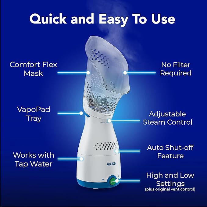 Vicks Sinus Inhaler, New & Improved Non-Medicated Steam Inhaler for Sinus Relief, Allergies, Congestion & Colds, Vocal Steamer, Soothes Nasal & Throat Passages, Works with VapoPads (1 Included) - Image 3