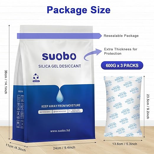 Large Silica Gel Packets, 600 Gram 3 Packs Desiccant Packs Reusable, Dehumidifier Packs for Car Desiccant, Large Moisture Absorbers for Car, Safe, 3D Filaments, Basement Garage - Image 6