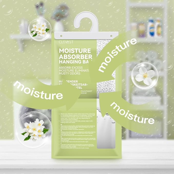 CLEVAST Moisture Absorbers Packets - 15.2 OZ, 6 Pack Large Dehumidifier Bags for Closet, Hanging Humidity Absorber in Wardrobes, Bedrooms, Bathrooms - Jasmine Scented - Image 4
