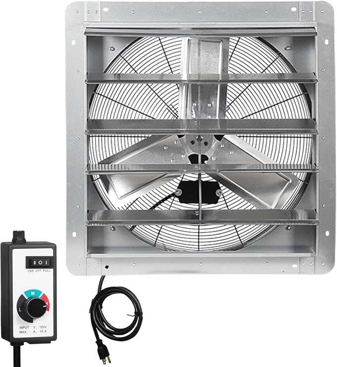 KEN BROWN 24 Inch Shutter Exhaust Fan with Controller Power Cord, Gable Vent Fan, Wall Mount Ventilation, High Speed 4200 CFM, Automatic Aluminum Blades, for Garages, Shop, Greenhouse, Attic by KENBROWN