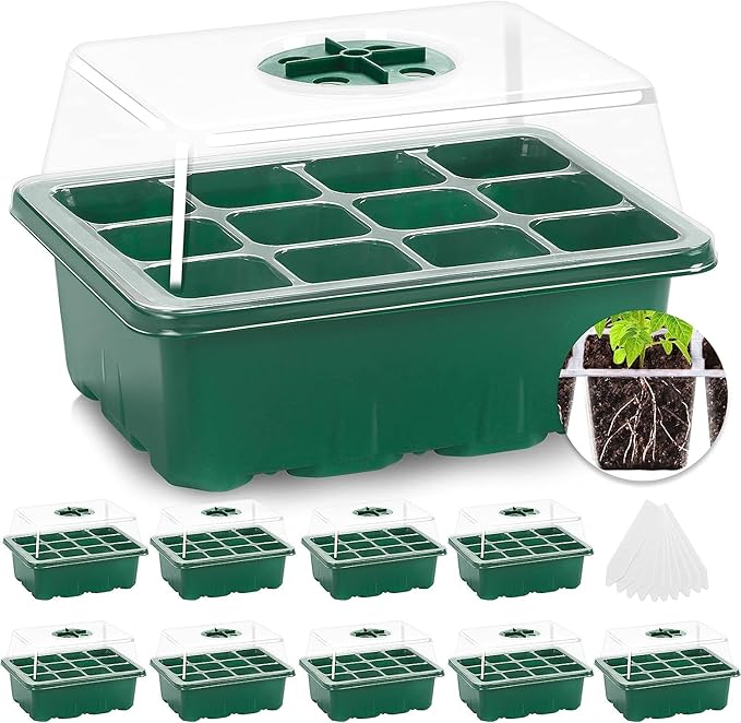 MIXC 10 Packs Seed Starter Tray Seed Starter Kit with Humidity Dome (120 Cells Total Tray) Seed Starting Trays Plant Starter Kit and Base Mini Greenhouse Germination Kit for Seeds Growing Starting by MIXC