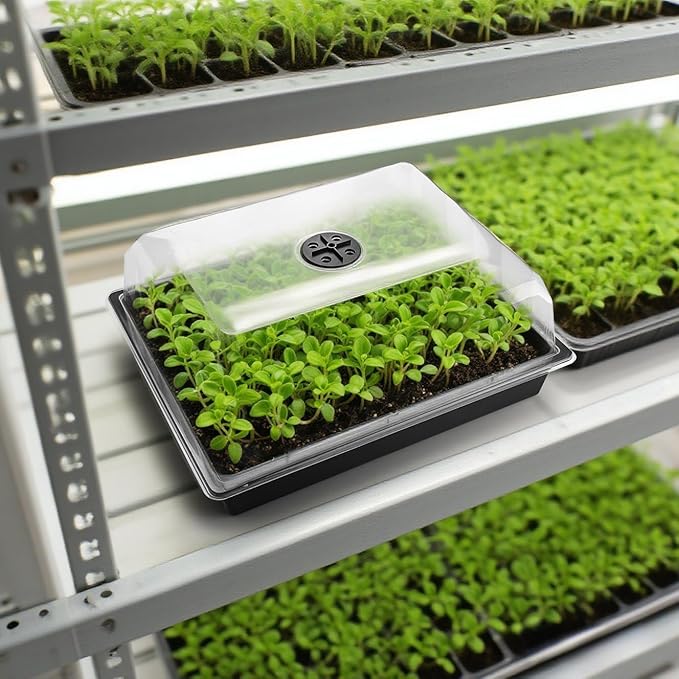 Leak-Proof Seed Starter Trays with 4" Humidity Dome & Drip Tray - 5-Pack Heavy-Duty Plastic Propagation Kit for Herbs, Microgreens, Indoor Gardening, Durable Reusable Plant Growing Trays - Image 7
