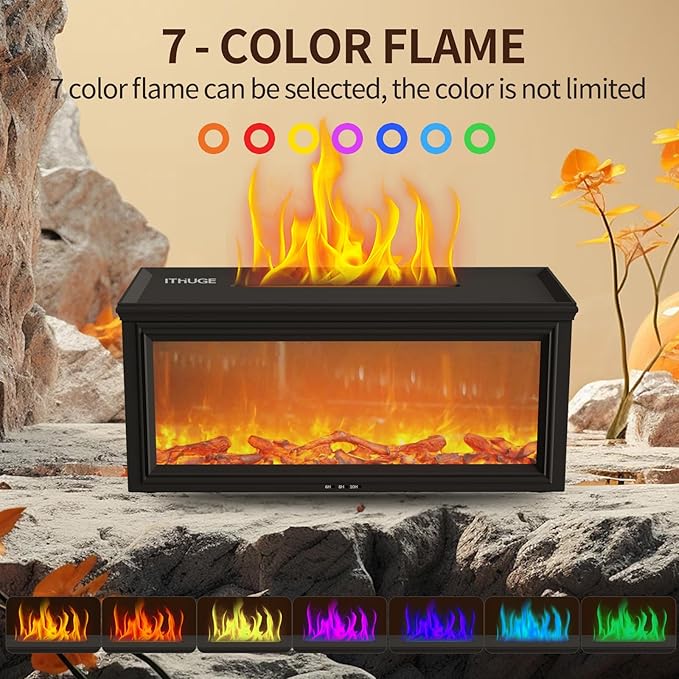 Flame Effect Essential Oil Diffuser - 280ML Ultrasonic Aromatherapy Diffuser with Realistic Fireplace LED, Remote Control, 7 Colors, Timer, Quiet Operation for Home Bedroom Office - Image 5