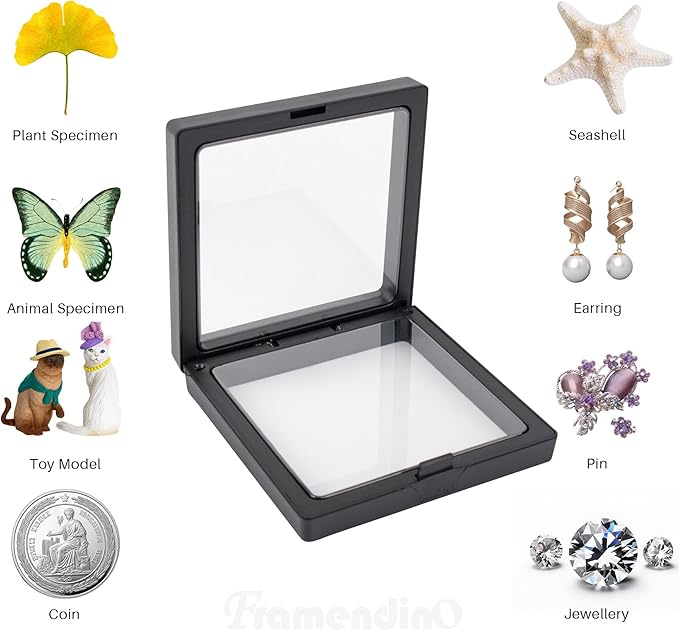 Framendino, 20 Pack Black 3D Floating Frame Display Case Challenge Coin 3.5x3.5x0.8 Holder Stands Jewelry Storage Box for AA Medallion Shells Gems - Image 5