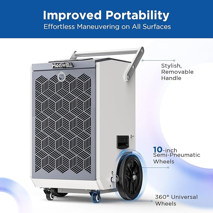 160 Pints Commercial Dehumidifier with Pump and Drain Hose for Basements, Heavy Duty Commercial Grade Dehumidifiers for Large Spaces, Warehouse, Industry Water Damage Unit, Auto Defrost - Image 5