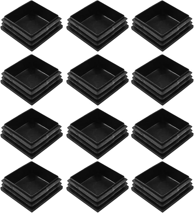 12 Pack 2" Square Plastic Plugs, Black Tubing End Caps Plugs Insert for Square Tube and Furniture Legs by Bonsicoky