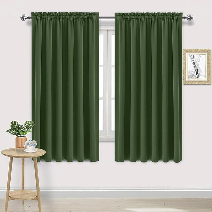 DWCN Blackout Curtains for Living Room Thermal Insulated, Energy Saving & Noise Reducing Bedroom Curtains, Olive Green, W 70x L 63 Inch, Set of 2 Rod Pocket Curtain Panels by DWCN