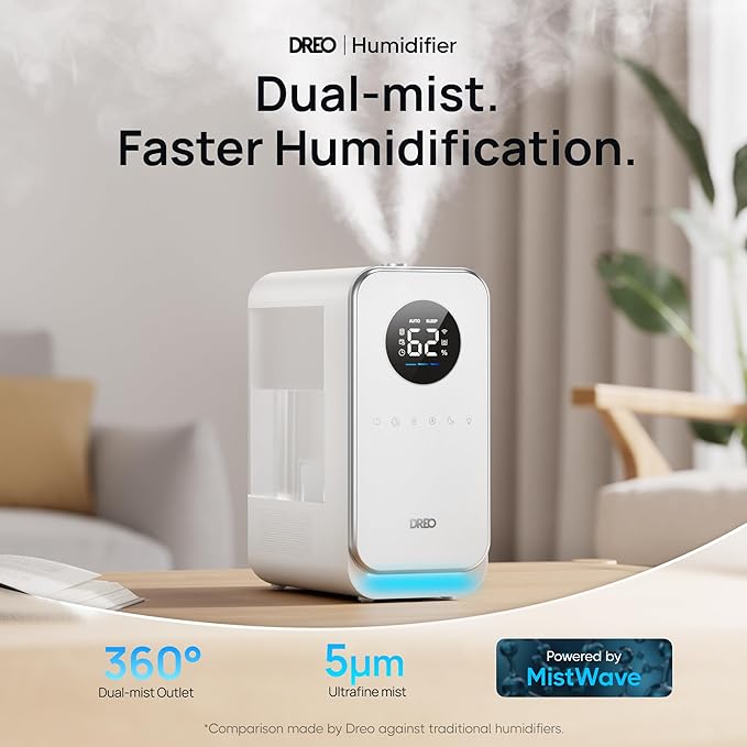 DREO Humidifiers for Bedroom, Top-filled Smart Quiet Cool Mist Humidifier for Large Room, 50 Hours Runtime for Home, Indoor Plants, Oil Diffuser & Nightlight for Baby Nusery, 5L, with Alexa/Google - Image 3