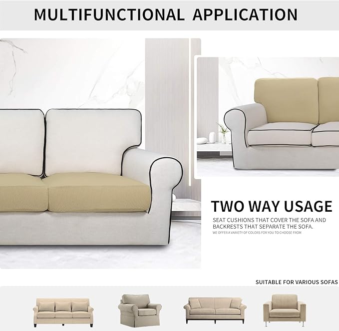 Easy-Going Stretch Cushion Cover Sofa Cushion Furniture Protector Sofa Seat Sofa slipcover Sofa Cover Soft Flexibility with Elastic Bottom(Chair Cushion,Beige) - Image 3