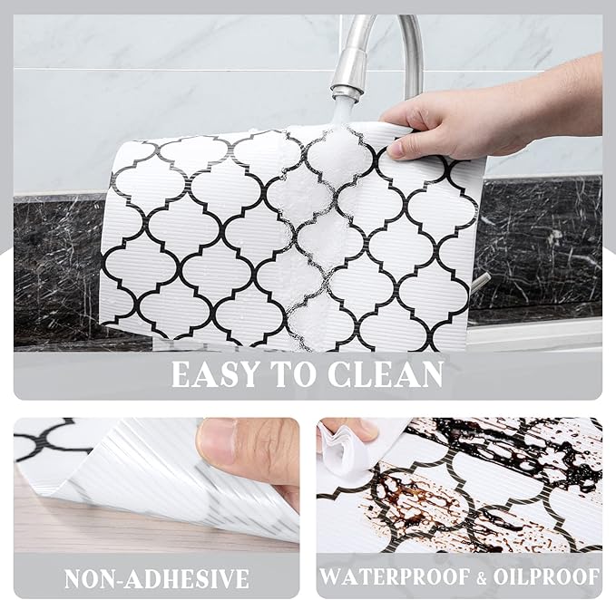 Glotoch Non Slip Shelf Liner 24 Inch Wide, Non Adhesive Drawer Liner, Waterproof Shelf Liners for Kitchen Cabinets/Refrigerator/Wire Shelving/Bathroom/Pantry-Heavy Duty, Durable, White Quatrefoil - Image 8