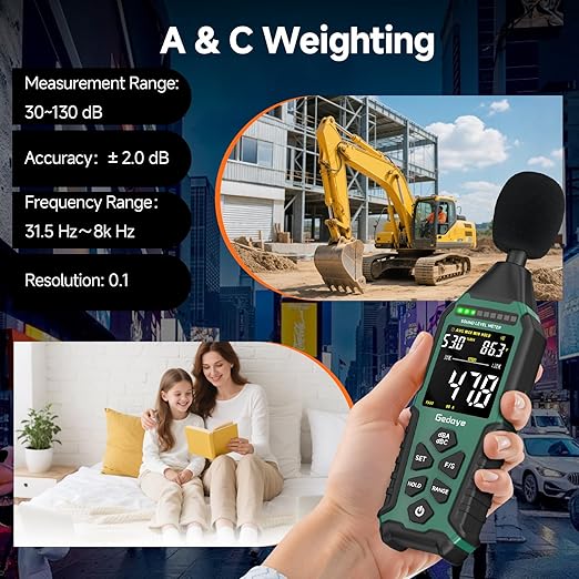 Power Supply Available Decibel Meter, Gedaye Sound Level Meter, A/C Weighted SPL Meter, Noise Measure Device 30-130dB, Noise Detector Sound Monitor Decibel Reader Classroom Factory Noisy Neighbor - Image 4