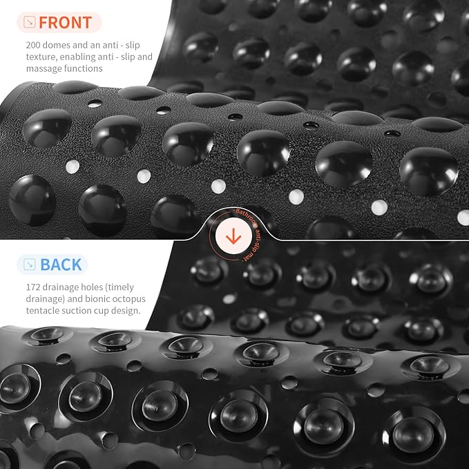 Anti-Slip Bathtub Shower mat, 39.3×15.7 inch（Approximately 100 × 40cm） Soft Oversized Machine Washable Non-Slip Bathtub mat with Drainage Holes, Bathroom Floor Suction Cup.（1-Opaque Black） - Image 2