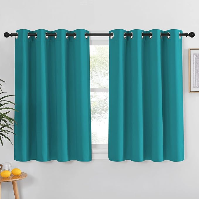 NICETOWN Small Blackout Curtain for Bedroom - Grommet Thermal Insulated Short Window Treatment Room Darkening Thermal Curtain Privacy for Bathroom (Peacock Teal, W52 x L45, 1 Panel) by NICETOWN