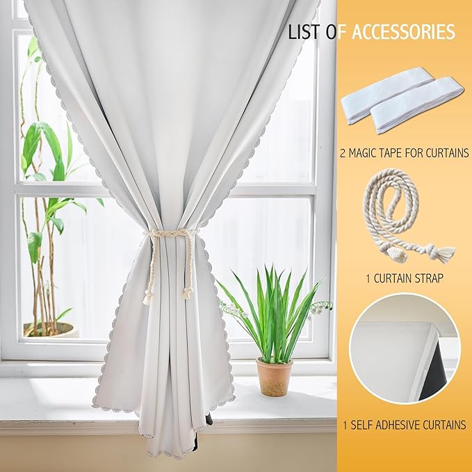 Adhesive Curtain 100% Blackout No-Drill Easy Install for Bedroom Blinds Light Blocking (White-59 W x 95" L-1P) - Image 4
