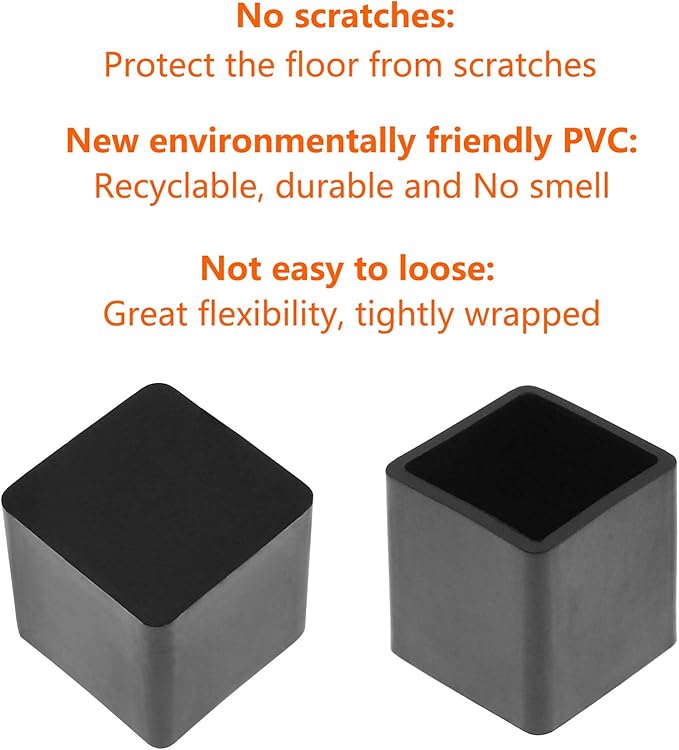 20Pcs Square Furniture Leg Caps 3/4" x 3/4" (20 x 20mm), Anti-Slip PVC Chair Leg Caps, Furniture Floor Protectors for Chair Table Sofa, Black - Image 4