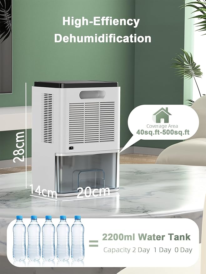Dehumidifier,75 OZ Water Tank (500 sq.ft) Dehumidifiers for Home,Quiet Dehumidifier for Bathroom Bedroom Basement RV with 12H Timer,Auto Shut Off,7 Colors LED Light,Sleep Modes - Image 8