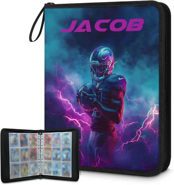 Personalized 9 Pockets Football Card Binder, Custom Rugby Collector Album Sports Cards Binder with 50 Sleeves for TCG, MTG by Joyousleap