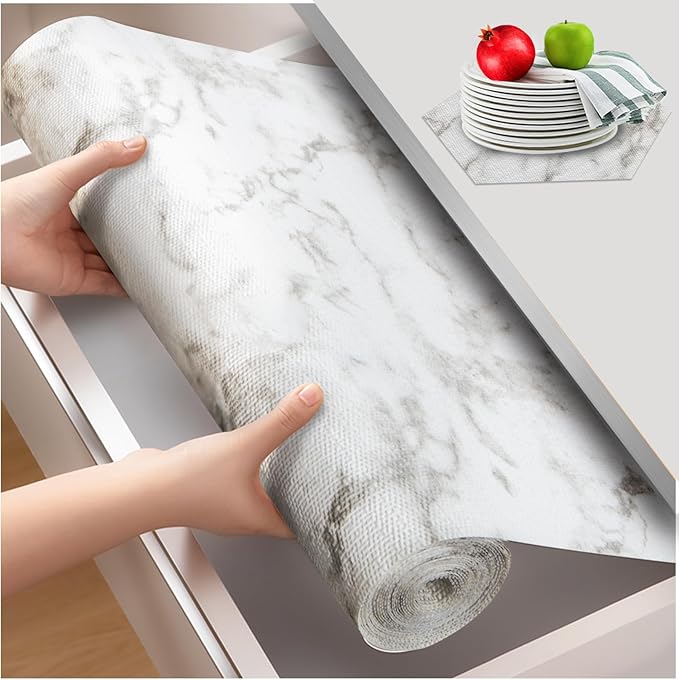 Beautysaid Shelf and Drawer Liner for Kitchen Cabinet, Non Adhesive Non Slip Shelf Paper Waterproof Washable Thickened for Dresser Pantry Shelve Bathroom Protector Liner(Marble,12 in x 30 FT) by Beautysaid