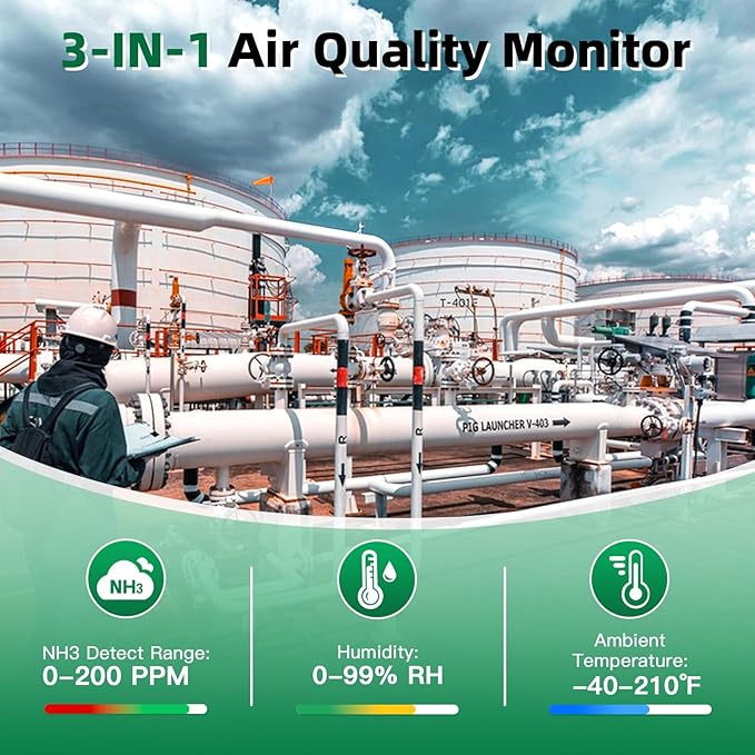 Portable Ammonia Gas Detector, 0-200 PPM Rechargeable Ammonia Gas Monitor, Digital Air Quality NH3 Gas Meter with Temperature Humidity Tester for Farm, Poultry, Pig & Livestock - Image 9