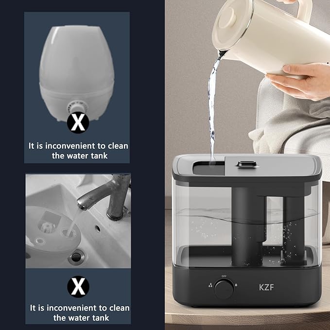 KZF 2.3L Top-Fill Cool Mist Humidifier – Whisper-Quiet, Up to 30 Hrs Runtime, Auto Shut-Off, Ideal for Bedroom, Baby Nursery & Plants - Image 5