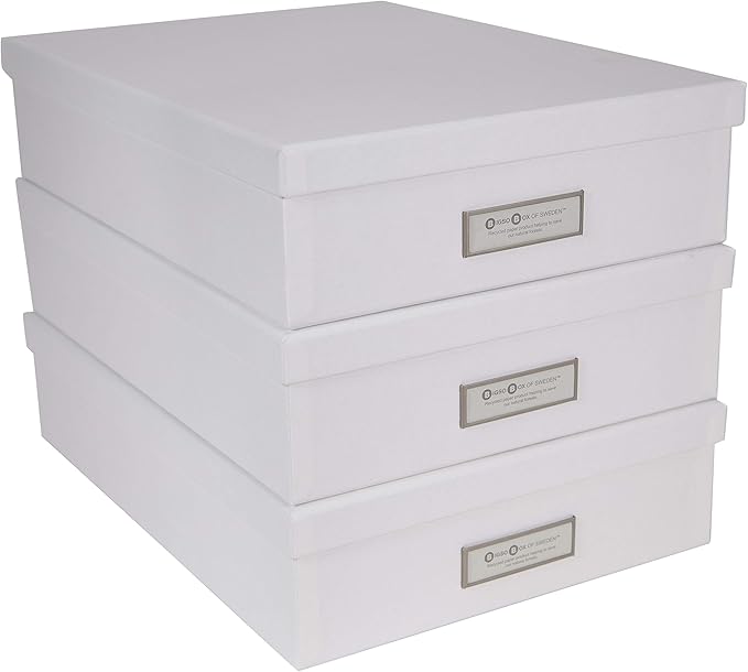 Bigso Oskar Fiberboard Label Frame Document Letter Box - File Organizer Box for Important Paperwork - Durable Document Storage with a Lid & Metal Label Window - 3.3 in x 10.2 in x 13.8 in - White - Image 5
