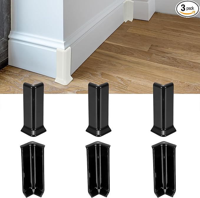 uxcell Self Adhesive Baseboard Corner Blocks, 4.07 Inch Wall Edge Corner Protector 3 Inside + 3 Outside Corners-Connector for Wall Floor Furniture Edge(Black) by uxcell