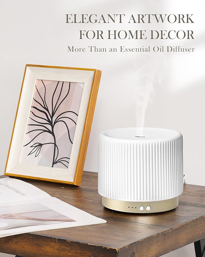 280ml Ceramic Essential Oil Diffuser,Ultrasonic Cool Mist Decorative Aromatherapy Diffuser with Auto Shut-Off,Quiet Operation,3 Timer Settings for Large Rooms,Home,Office,SPA,Yoga & Bedroom - Image 6