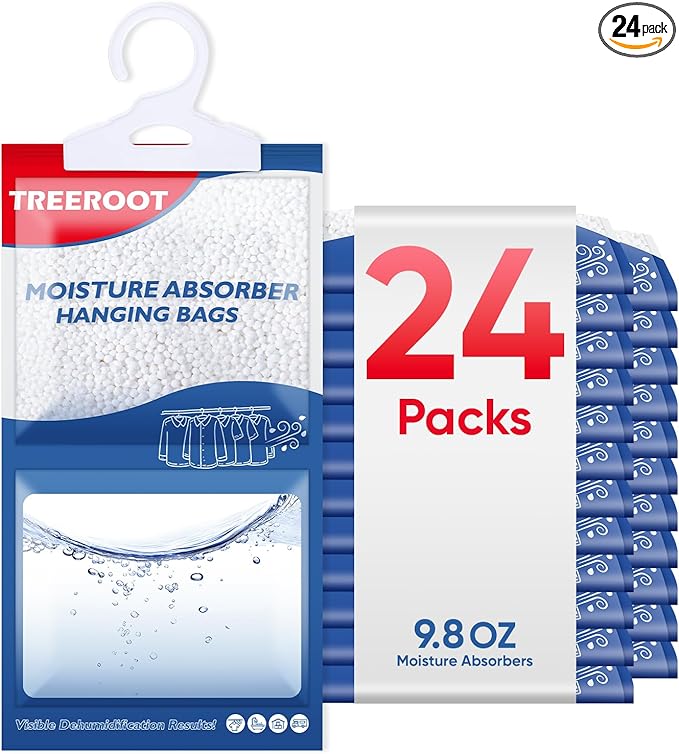 24 Pack Moisture Absorbers for Closet, 9.8OZ Hanging Closet Dehumidifier Bags, Hanging Humidity Absorber in Wardrobes, Kitchens and Bathrooms by Unknown