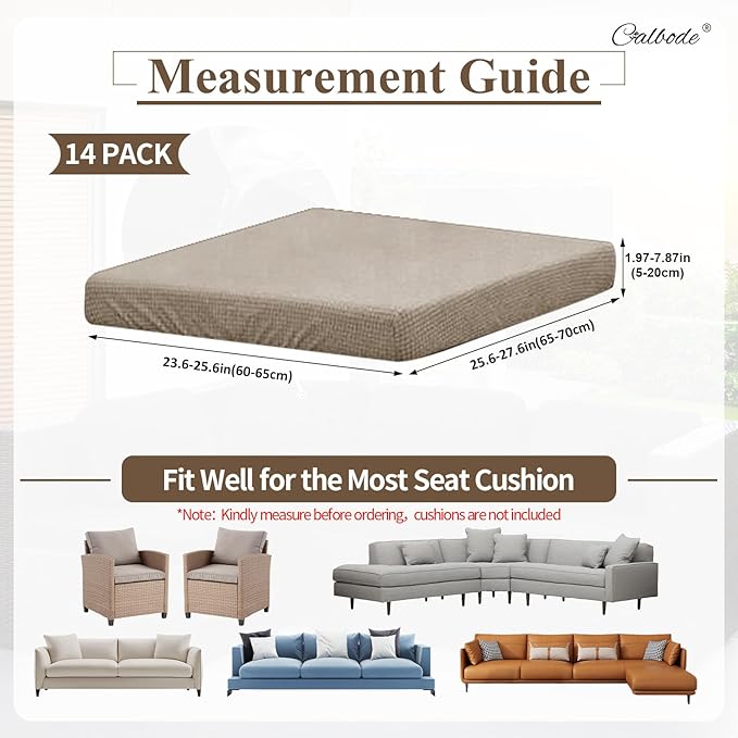 14Pcs Outdoor Stretch Cushion Covers,Waterproof Outdoor Chair Cushion Covers for Patio Furniture, Washable Jacquard Couch Covers Replacement for Patio Furniture(Khaki, Cover Only) - Image 2