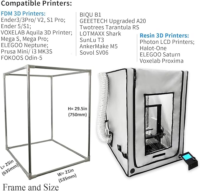 3-in-1 Multifunctional 3D Printer Enclosure Laser Engraver Eye Protective Shield Cover Resin 3D Printer Fireproof Tent with Fume Extractor Smoker Absorber Filament Dryer Dust Cover (3in1 Tent) - Image 3