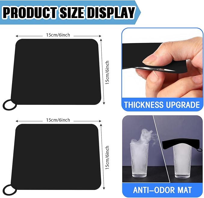 Yinkin 6 Pcs Drain Covers to Keep Bugs Out Silicone Shower Floor Tub Stoppers Bathtub Drain Stoppers Sewer Anti-Odor Mats Deodorizing Plugs for Bathroom(6 x 6 Inch,Square,Black) - Image 2