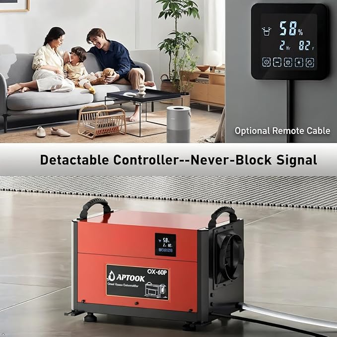 110 Pints Commercial Dehumidifier with Drain Hose, Crawl Space Dehumidifier for Water Damage Restoration, Flood Repair, Crawlspace and Basement, Red - Image 4