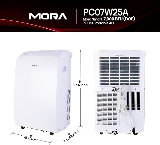 Mora Mora by Hisense Smart 7,000 BTU (DOE), 10,300 BTU (ASHRAE), 300 SF Portable AC, 3 Operating Modes (Cool, Dry, Fan), Remote and Window Vent Installation Kit Included, Goole Home & Alexa Support - Image 2