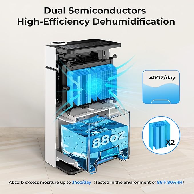 Dehumidifiers for Home, PLUSCENT 1000 Sq.ft Quiet Dehumidifier with Drain Hose for Basement Bedroom Bathroom RV Closet, with 88 OZ Water Tank, Auto Defrost, Auto Shut Off, Sleep Mode, 7 Colors LED - Image 6