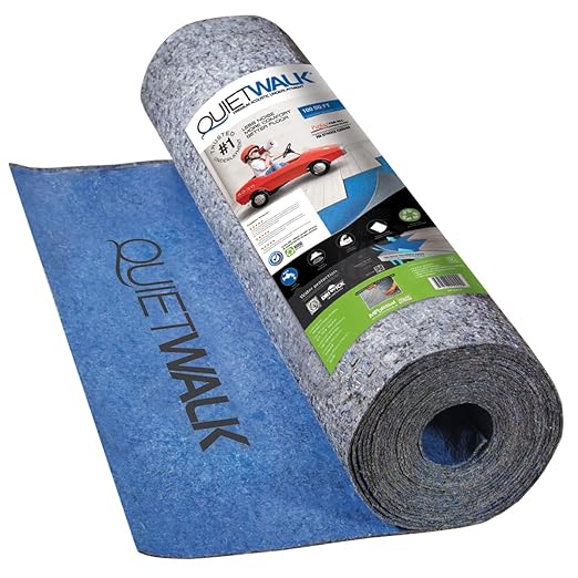 QuietWalk Underlayment 360 sq ft – 3 mm Thick – for Laminate & Hardwood Floors – Approved for Pre-Attached Pad – Recycled Fiber – Floating Install – Sound & Moisture Barrier – Made in USA by MPGlobalProducts