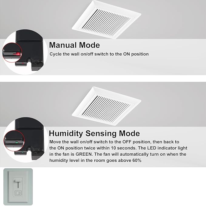 Bathroom Exhaust Fan 110 CFM 1.5 Sone, 4 Inch Duct, Quiet Energy Saving Ventilation Fan with Humidity sensors, Easy to Install, No Attic Access Ceiling Mounted, White, ETL Certified - Image 3