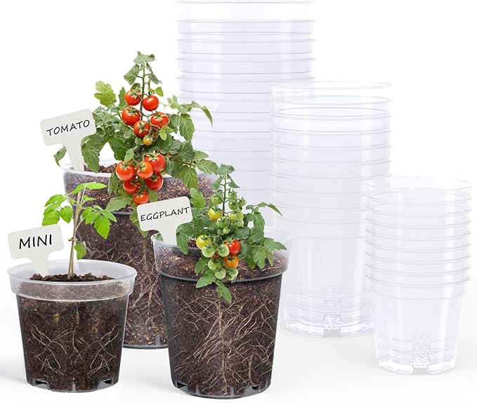 homenote Clear Nursery Pots for Plants,4/5/6.7 Inch Plant Pot for Planting Plastic Seedling Pots with Drainage Holes Seed Starter Pot Flower Pots High Transparency with 20 Plant Labels (30 Pack) by HOMENOTE