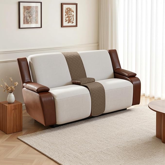 Arfntevss Recliner Sectional Couch Covers for Reclining Sectional L Shape Sofa Cover Non Slip Washable Recliner L Shaped Slipcover Middle Console Protector (1 Console Cover, Light Brown) - Image 6